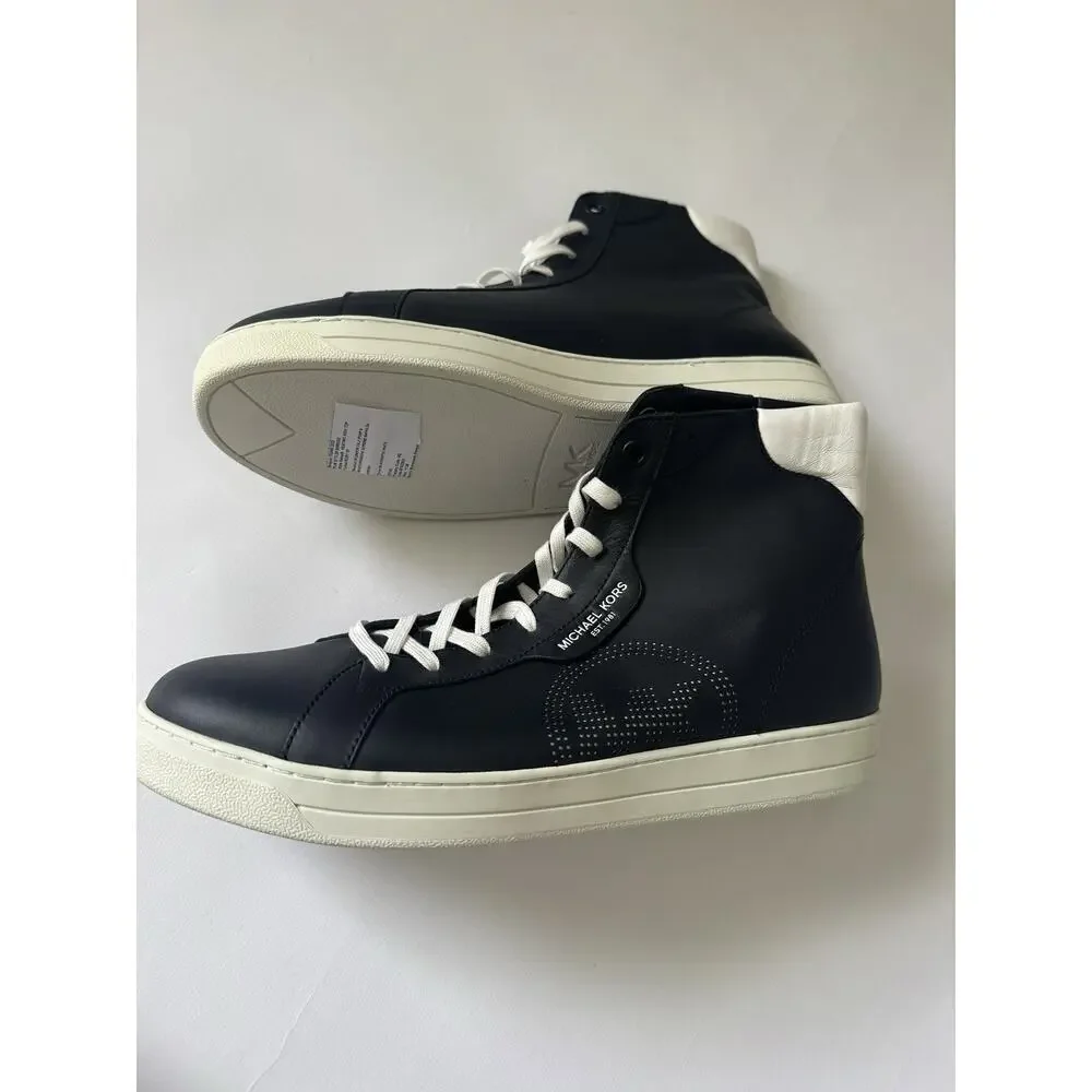 Michael Kors Keating High Top Sneakers Size 11.5 Optic White/Black - Leather New